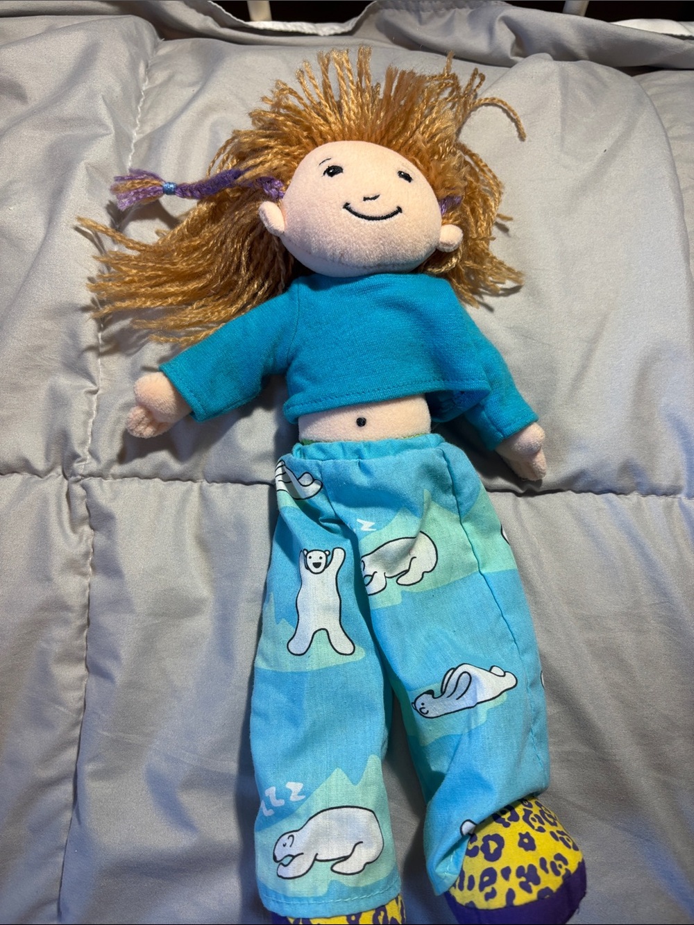 Plush Doll with Teal Top and Blue Polar Bear Pants